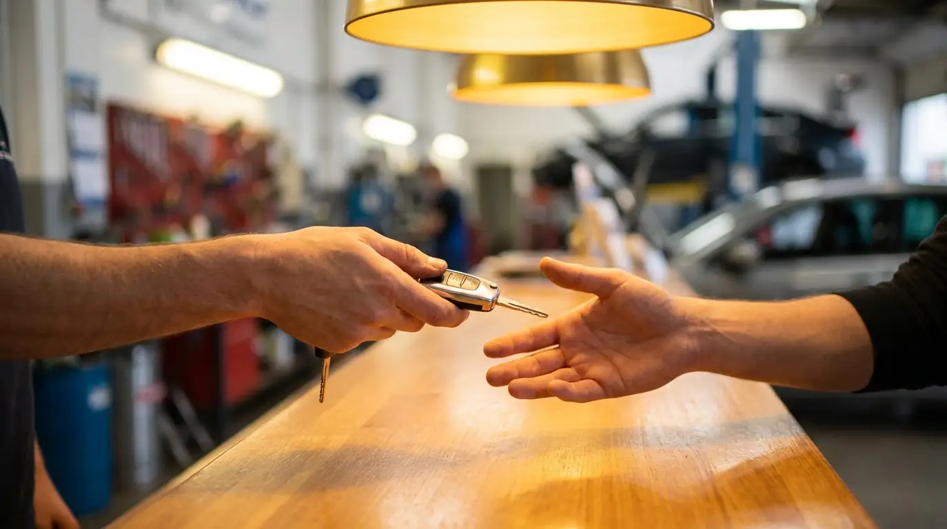 Car keys handed across a service counter