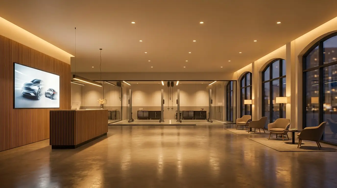 A clean, inviting auto repair shop reception area