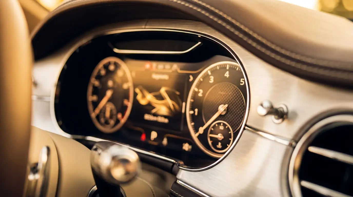 Close-up of a car dashboard instrument cluster